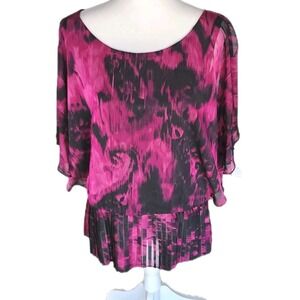 Dressbarn Collection Top Womens 16 Floral Chiffon Flutter Pleated Peplum NWT
